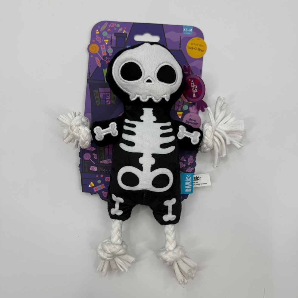 Bark Howl-o-ween Party Grim Squeaker Skeleton Dog Toy Rope Tug XS-M